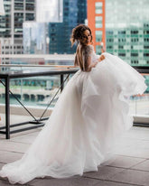 A-Line Scoop Long Sleeve Pearl Princess Wedding Dress With Backless